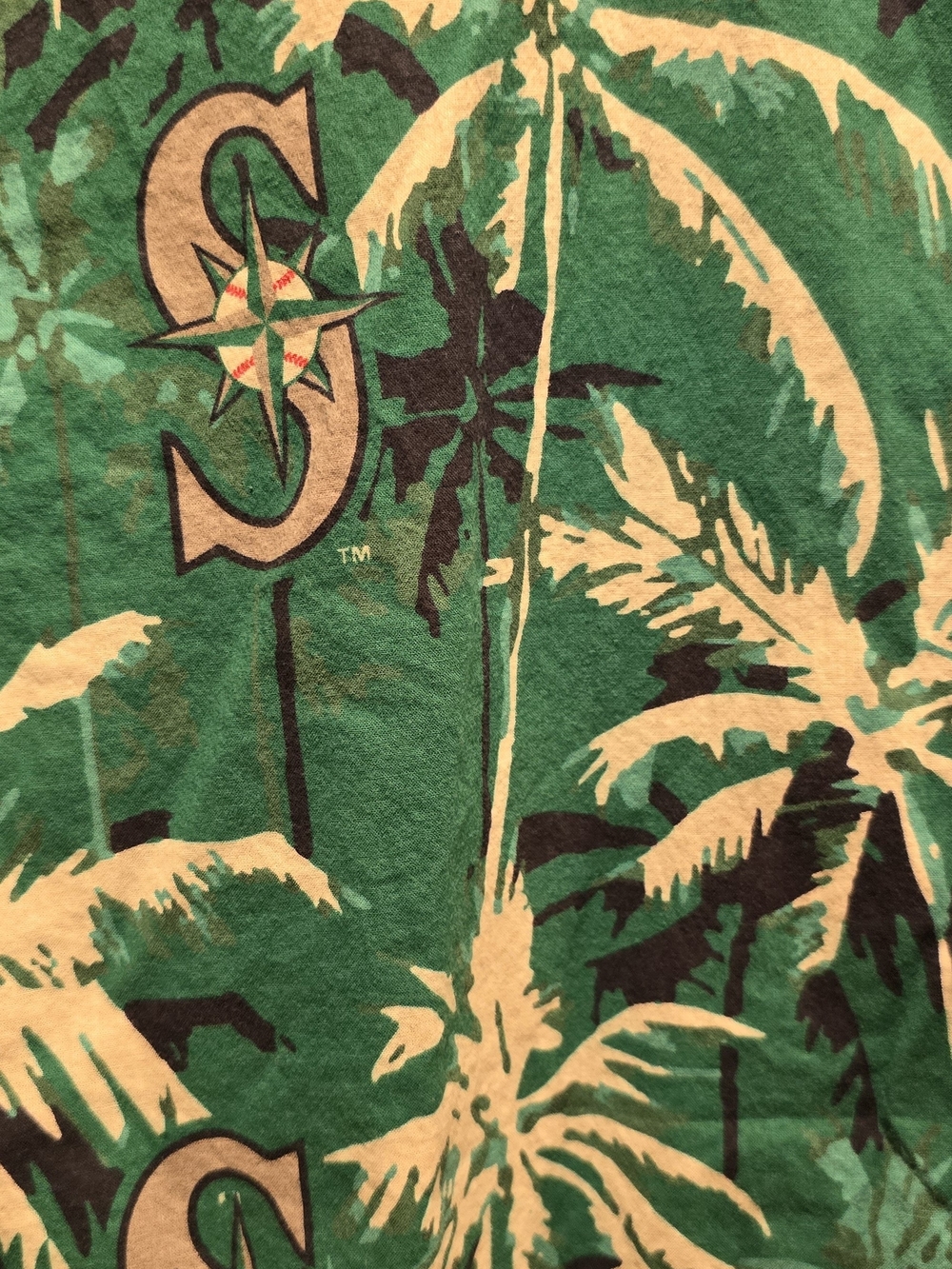 Seattle Mariners Hawaiian Palm Short Sleeve Button Up Shirt - Size XL - Picture 4 of 5